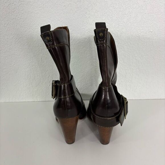 Frye Brown Leather Andrea Mid Calf Heeled Booties - Picture 2 of 10